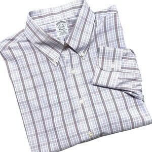 Brooks Brothers Classic Pink Lavender Plaid Shirt Men's 16.5 32 Supima Cotton